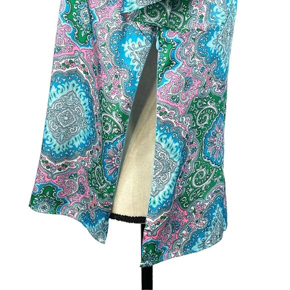 Talbots Petite Medium PM Top Geometric Flutter Sleeves Lightweight Scoop Neck - Picture 8 of 10